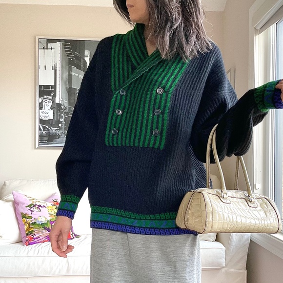 Vintage shawl collar chunky knit sweater - Picture 2 of 15